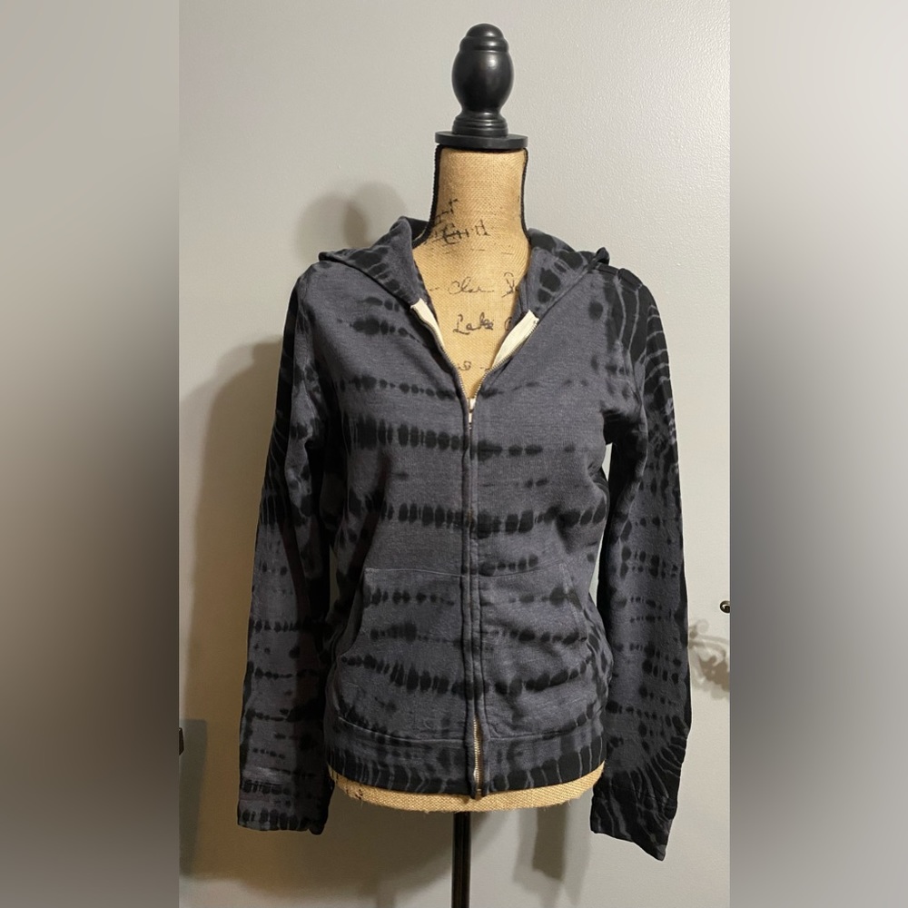 Monrow Tie Dye Zip Up Hoodie, Black & Grey, Size S